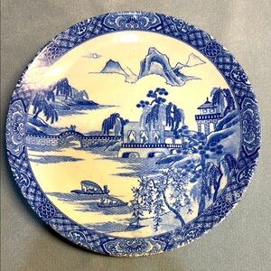 Blue and White Decorative Antique Asian Inspired Large Platter